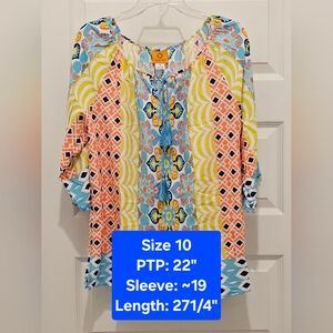 Ruby Rd. 100% Rayon Multi-Color 3/4 Sleeve Top, EUC, Size 10